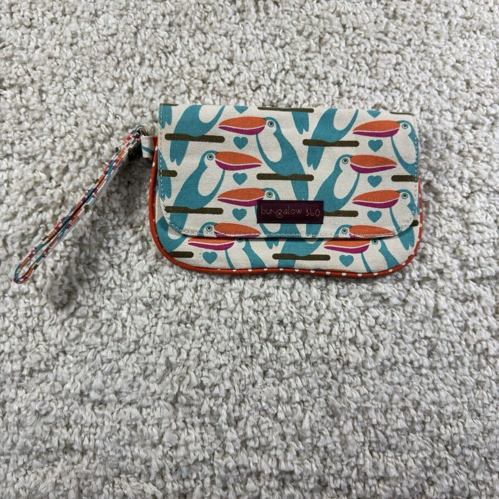 Bungalow 360 parrot & Hearts Canvas Wristlet Clutch Wallet Canvas Polka Dot